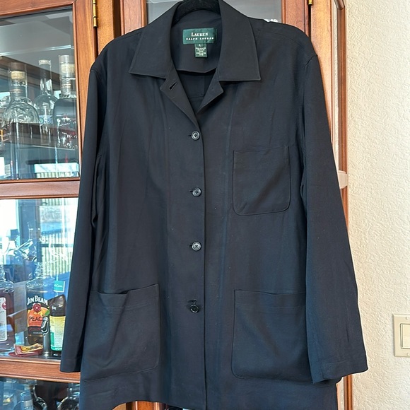 Lauren Ralph Lauren Tops - Lauren Ralph Lauren, 100% silk black long sleeve Shacket shirt/jacket, green tag